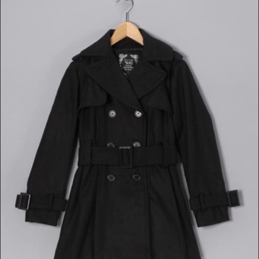 Yoki Black Trench Coat Double-Breasted NWT